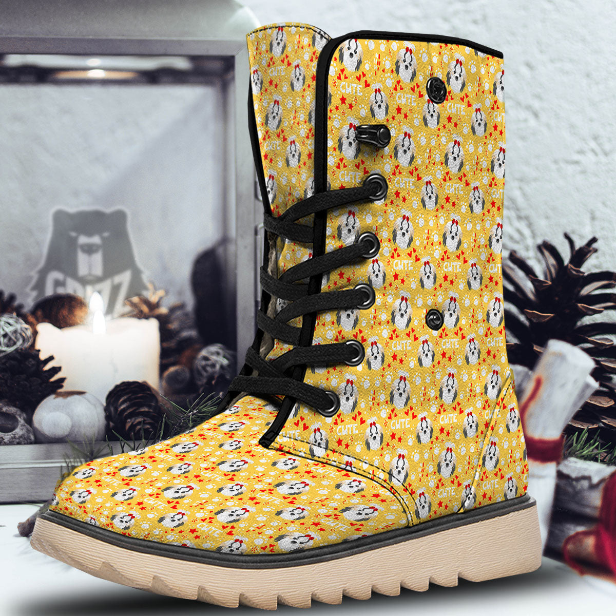Shih Tzu Cartoon Print Pattern Snow Boots-grizzshop