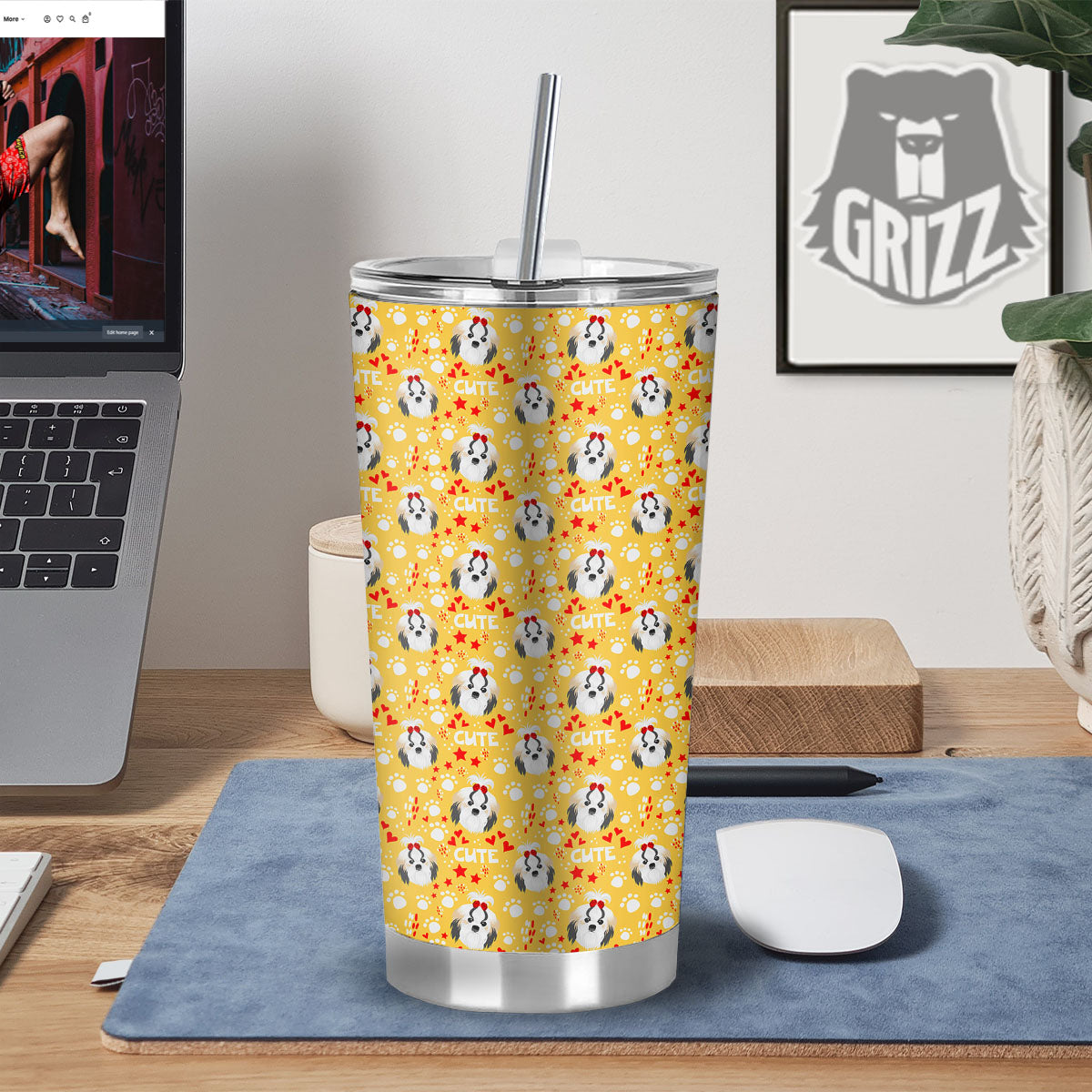 Shih Tzu Cartoon Print Pattern Tumbler-grizzshop