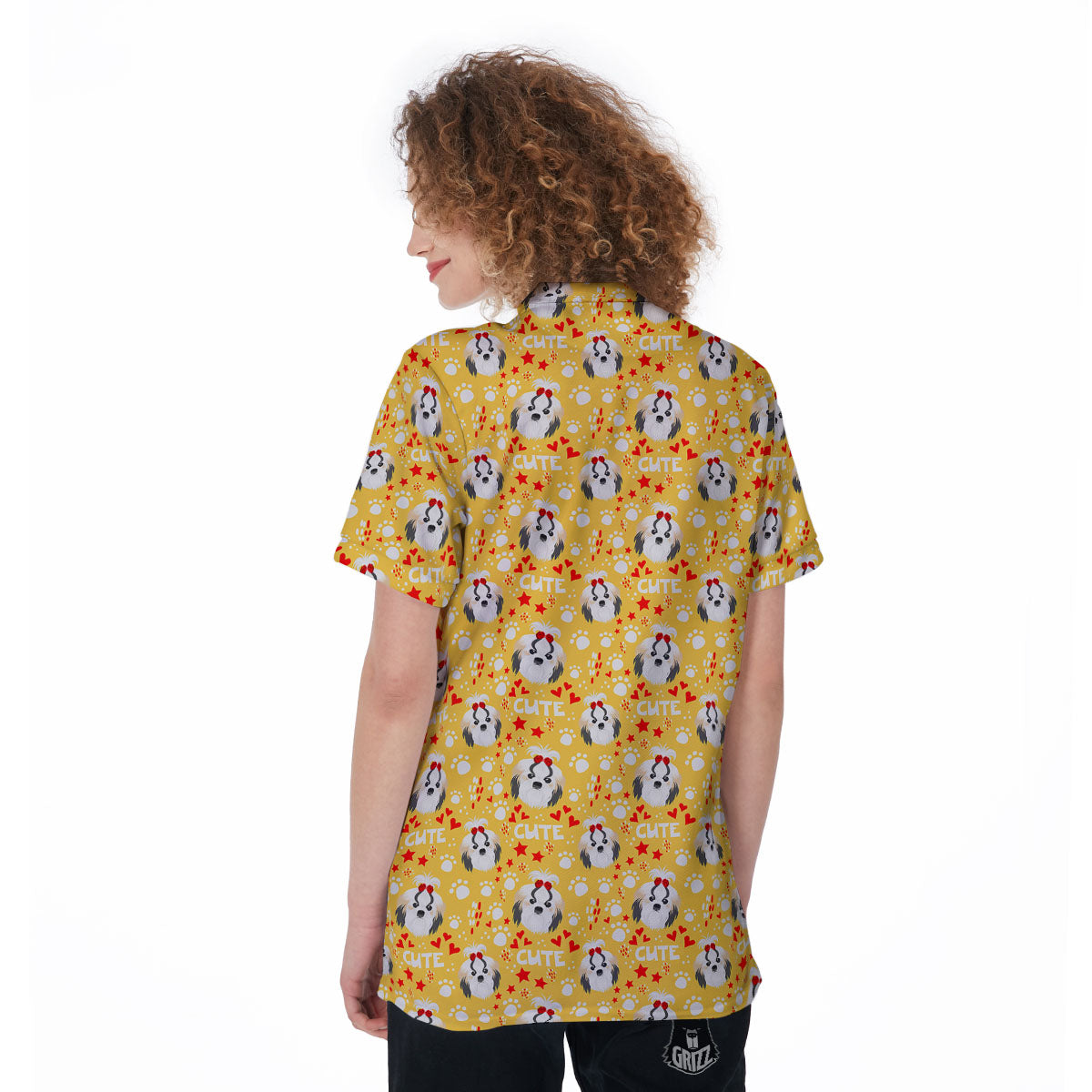 Shih Tzu Cartoon Print Pattern Women's Golf Shirts-grizzshop