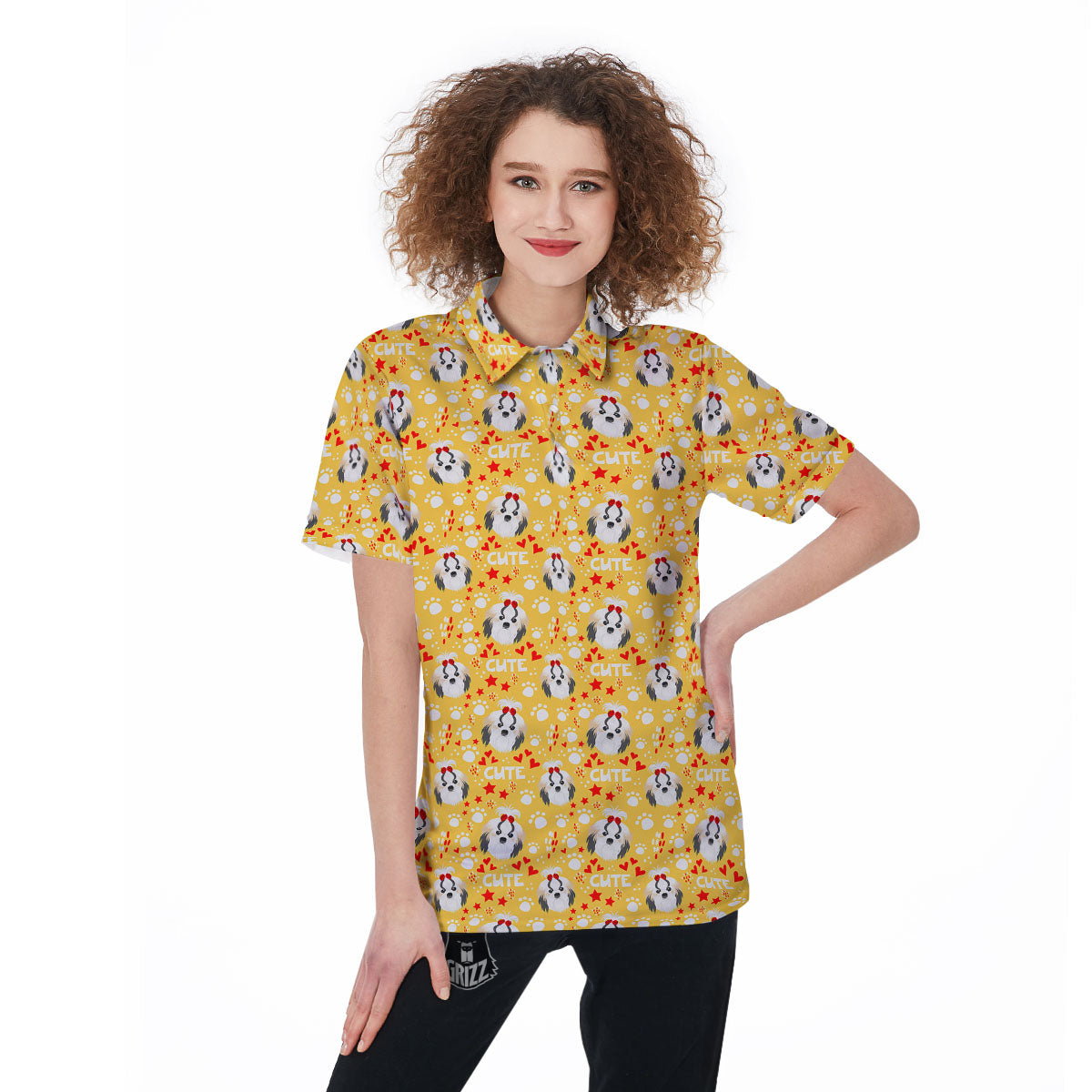 Shih Tzu Cartoon Print Pattern Women's Golf Shirts-grizzshop