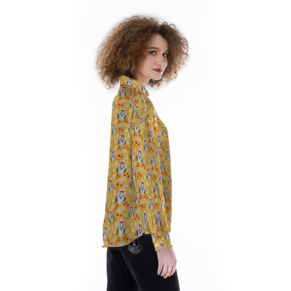 Shih Tzu Cartoon Print Pattern Women's Long Sleeve Shirts-grizzshop