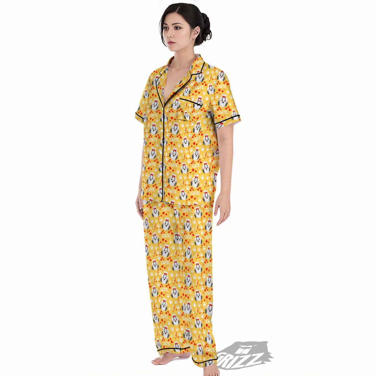Shih Tzu Cartoon Print Pattern Women's Pajamas Set-grizzshop