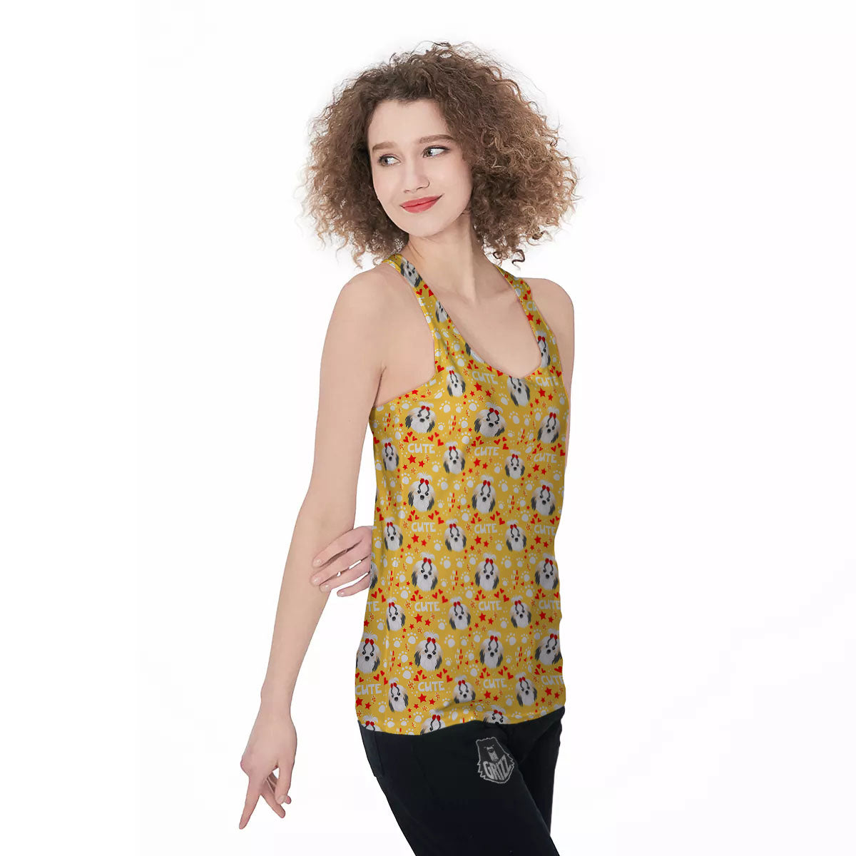 Shih Tzu Cartoon Print Pattern Women's Racerback Tank Top-grizzshop