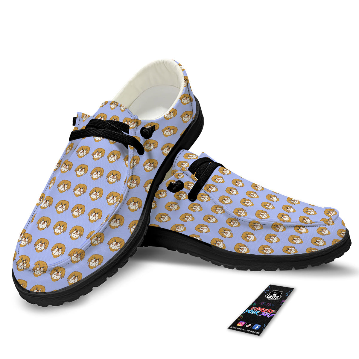 Shih Tzu Cute Print Pattern Black Loafers-grizzshop