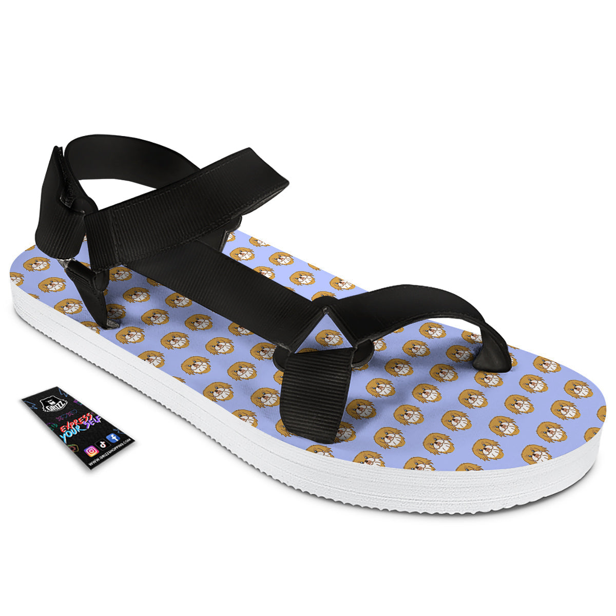 Shih Tzu Cute Print Pattern Black Open Toe Sandals-grizzshop