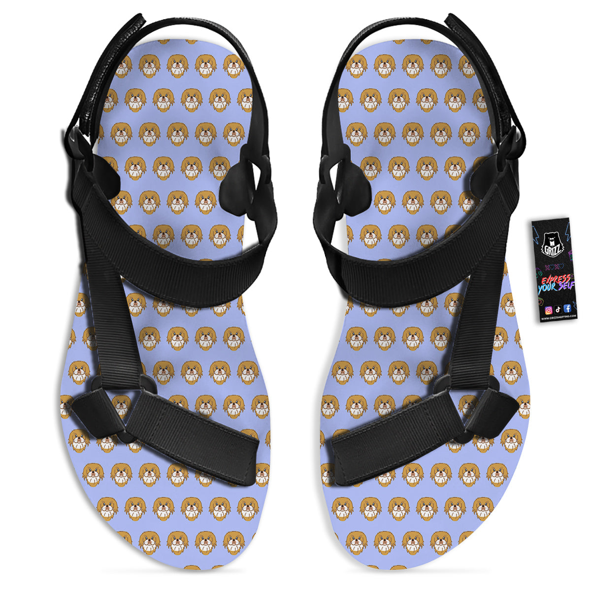 Shih Tzu Cute Print Pattern Black Open Toe Sandals-grizzshop