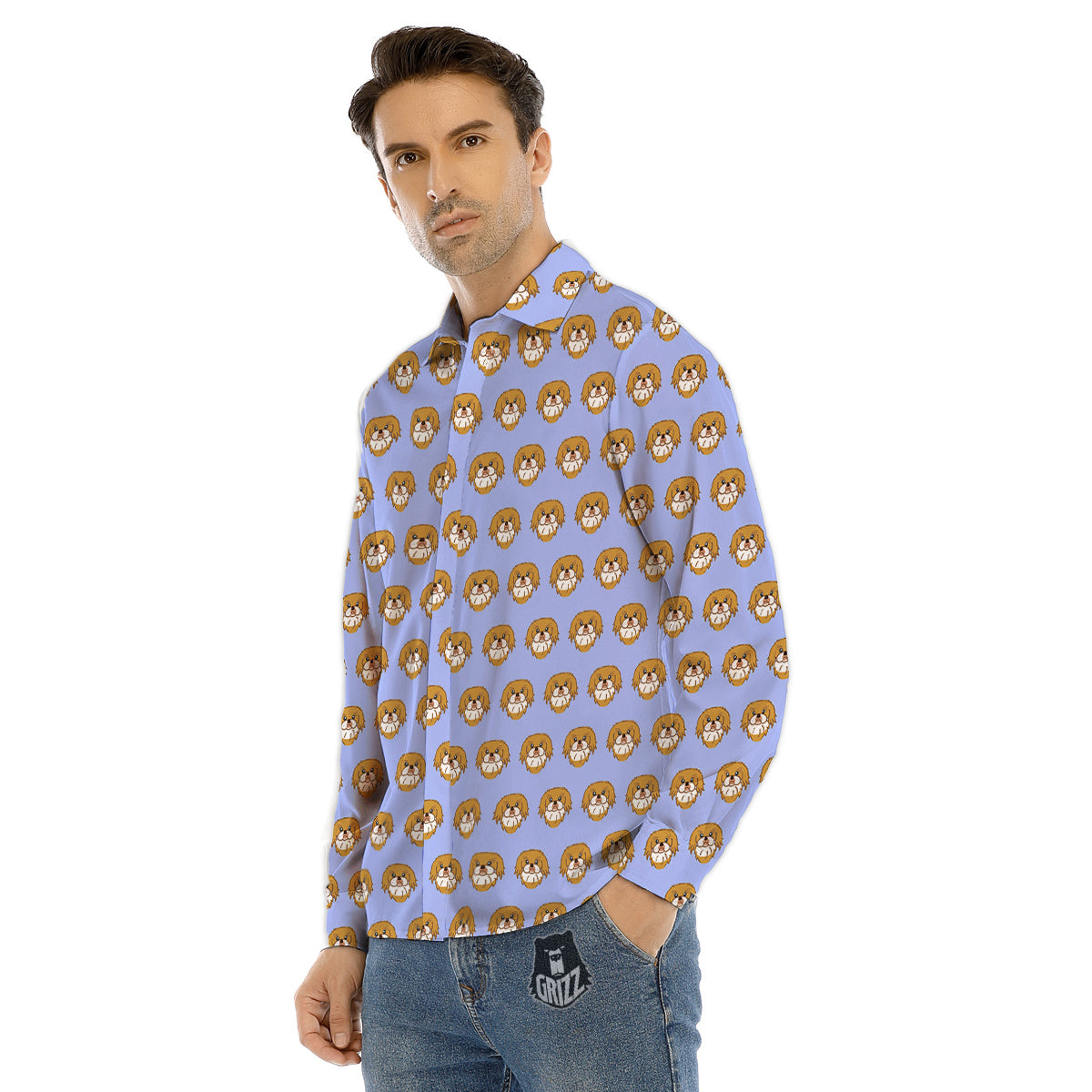 Shih Tzu Cute Print Pattern Men's Dress Shirts-grizzshop