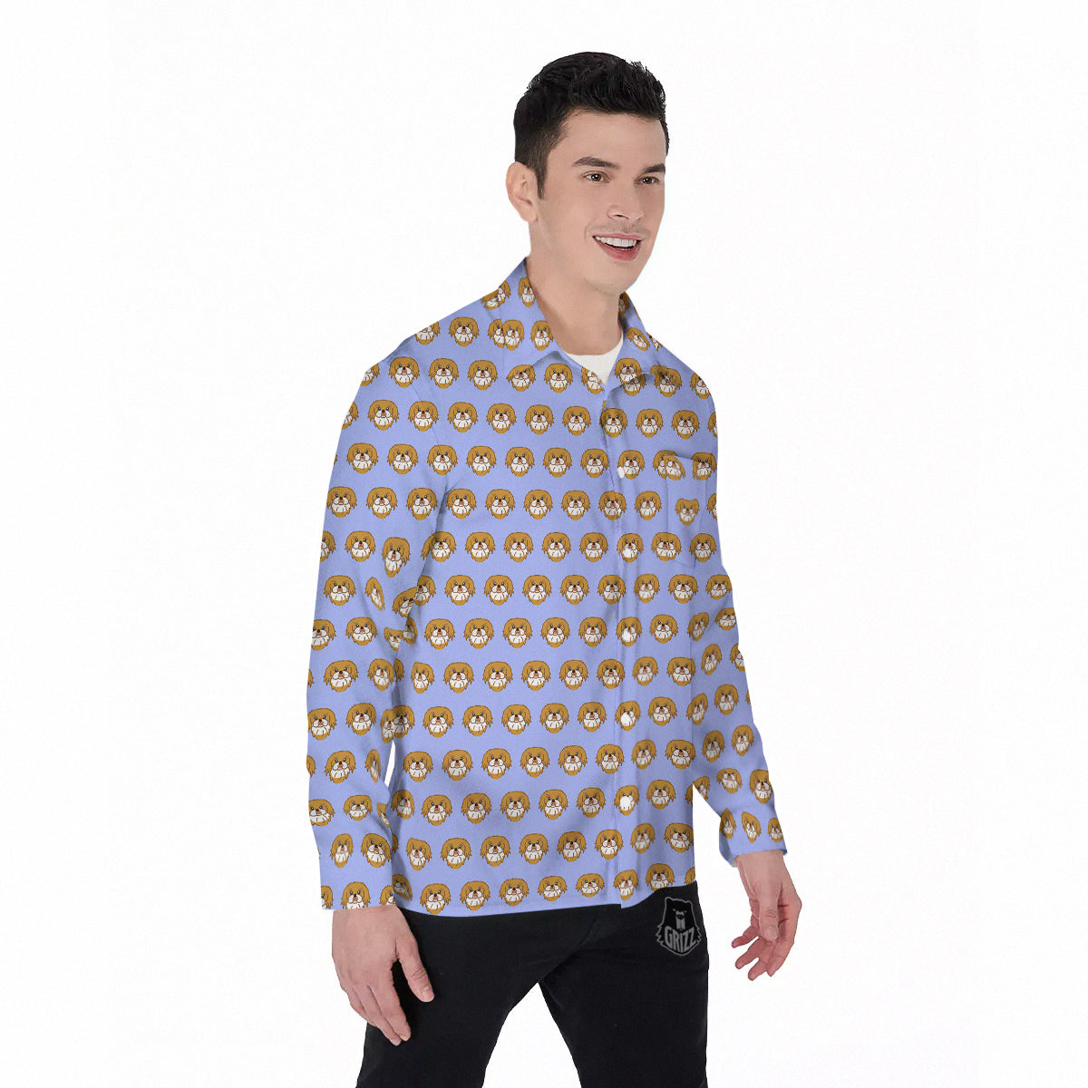 Shih Tzu Cute Print Pattern Men's Long Sleeve Shirts-grizzshop