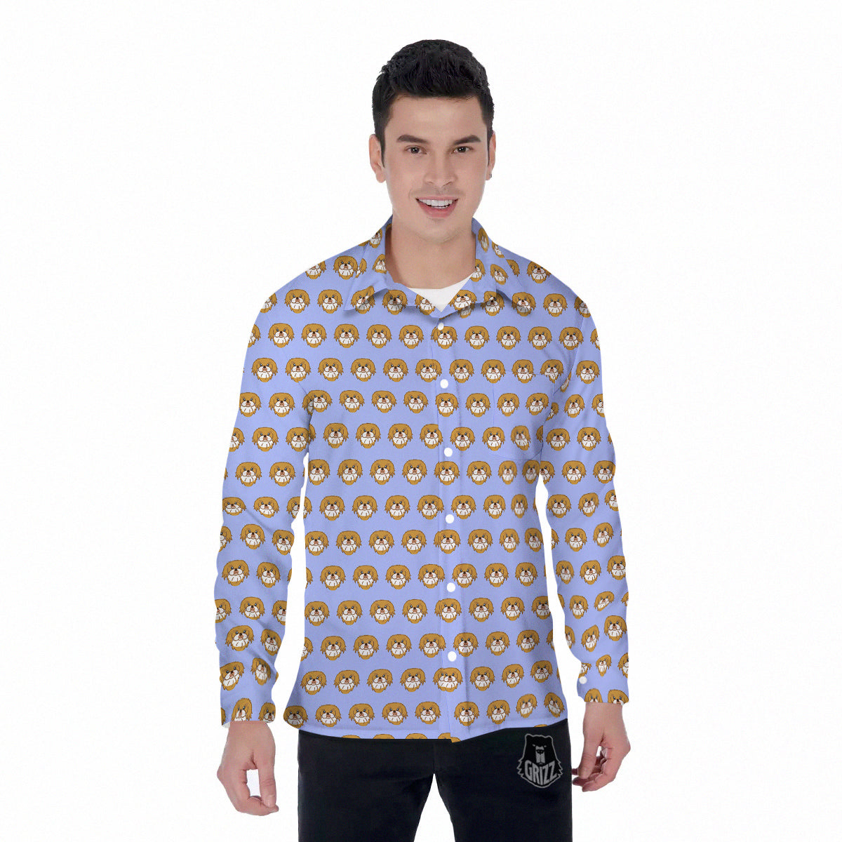 Shih Tzu Cute Print Pattern Men's Long Sleeve Shirts-grizzshop