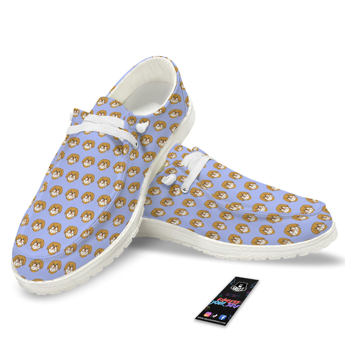 Shih Tzu Cute Print Pattern White Loafers-grizzshop