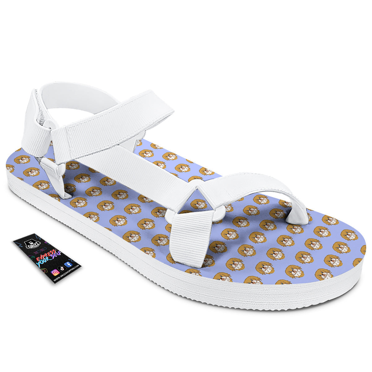 Shih Tzu Cute Print Pattern White Open Toe Sandals-grizzshop