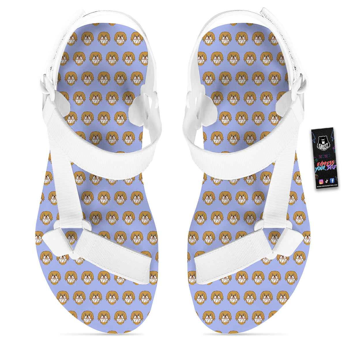 Shih Tzu Cute Print Pattern White Open Toe Sandals-grizzshop