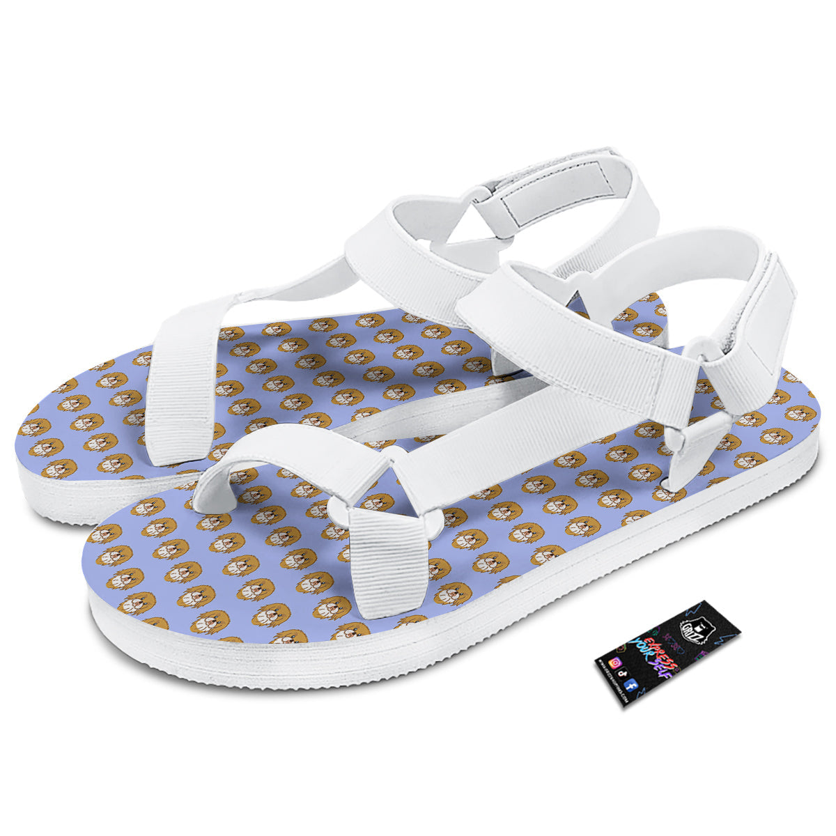 Shih Tzu Cute Print Pattern White Open Toe Sandals-grizzshop
