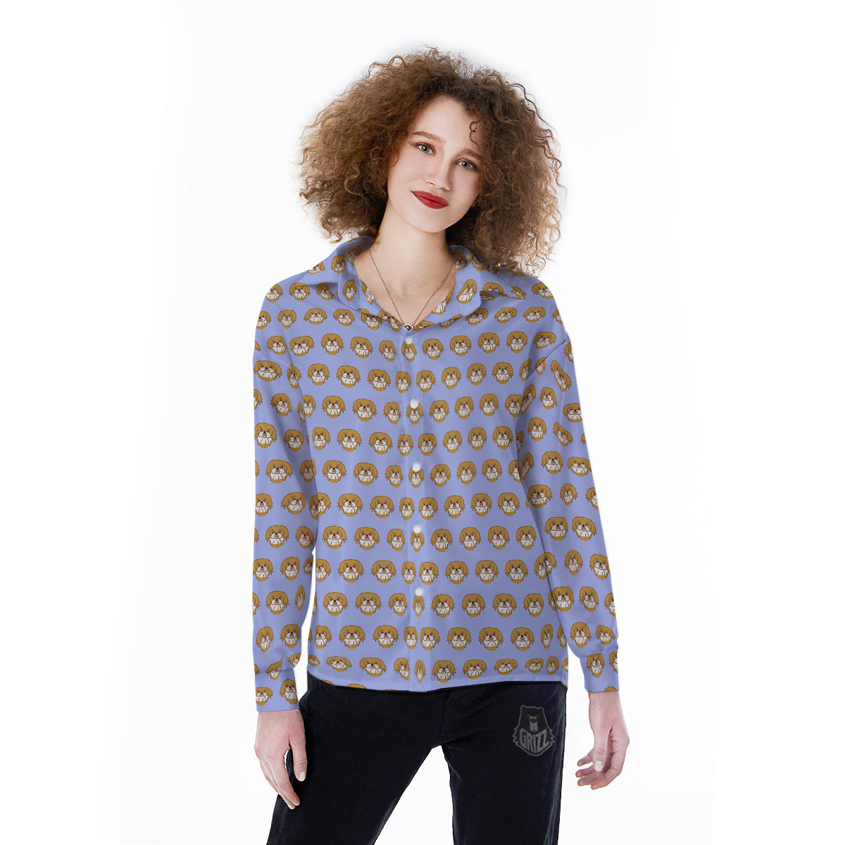 Shih Tzu Cute Print Pattern Women's Long Sleeve Shirts-grizzshop