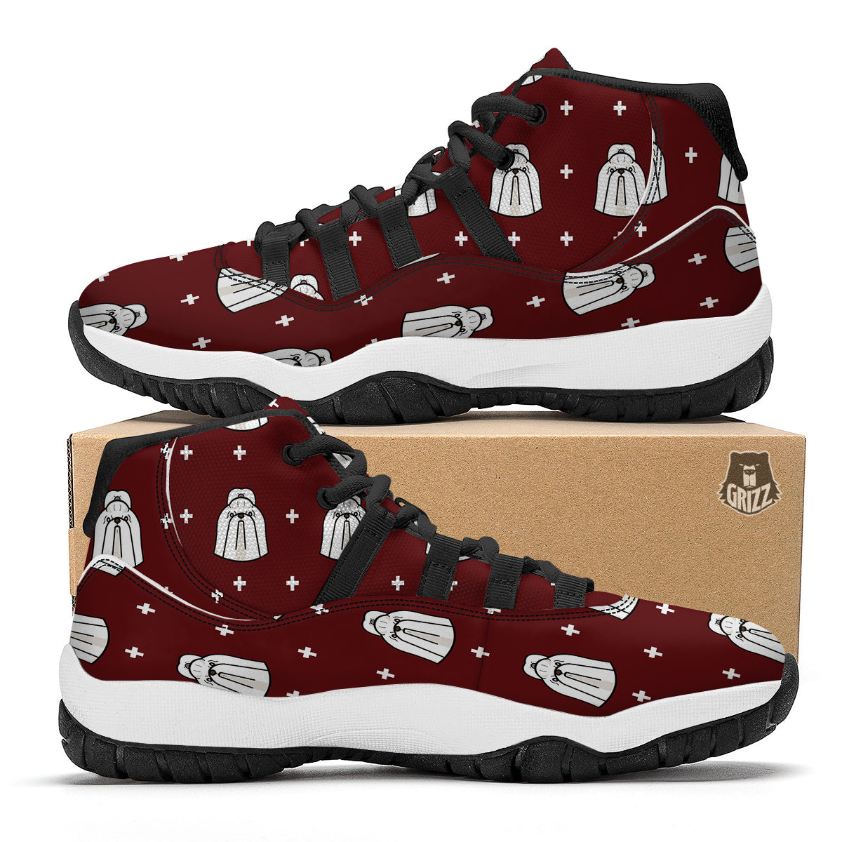Shih Tzu Dog Pattern Print Black Bball Shoes-grizzshop