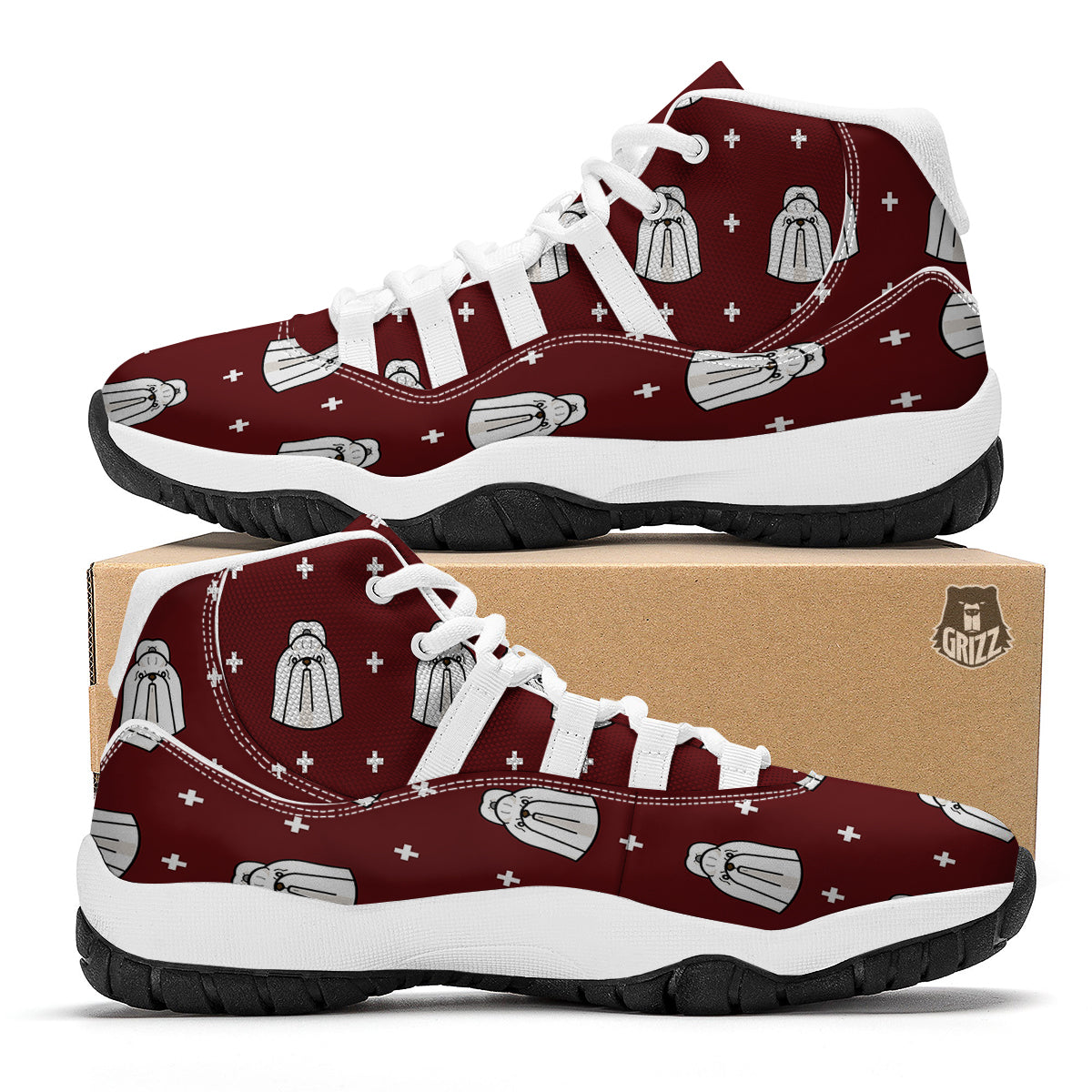 Shih Tzu Dog Pattern Print White Bball Shoes-grizzshop