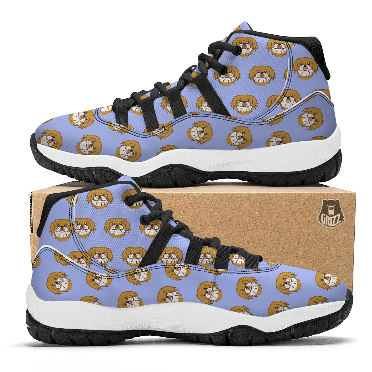 Shih Tzu Dog Print Pattern Black Bball Shoes-grizzshop