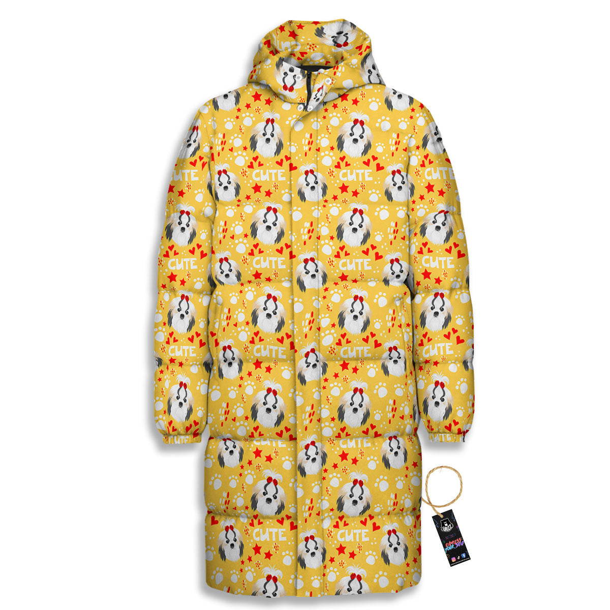 Shih Tzu Cartoon Print Pattern Long Down Jacket