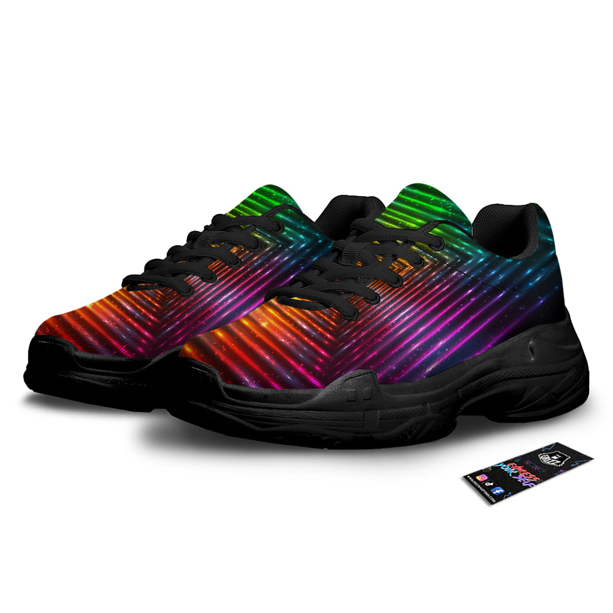 Shining Lights Rainbow Colors Neon Print Black Chunky Shoes-grizzshop