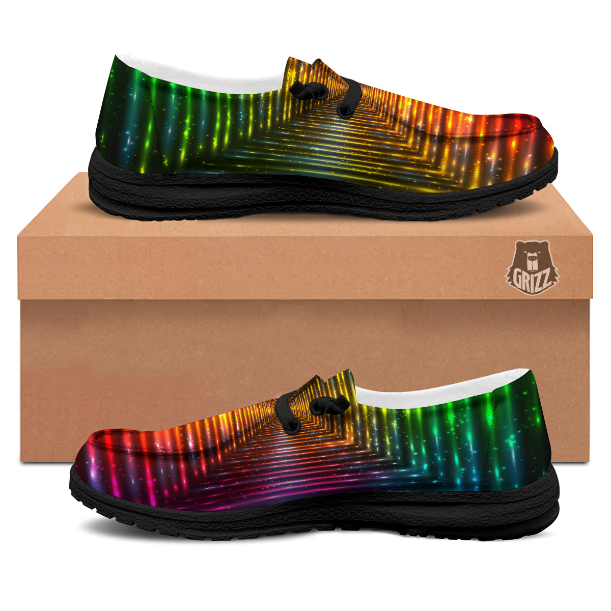 Shining Lights Rainbow Colors Neon Print Black Loafers-grizzshop