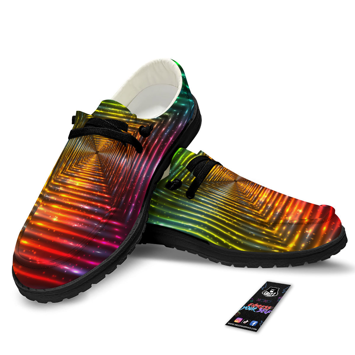 Shining Lights Rainbow Colors Neon Print Black Loafers-grizzshop