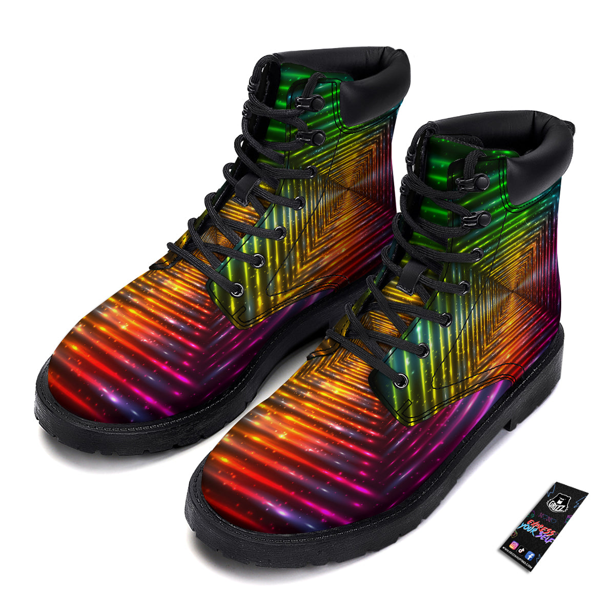 Shining Lights Rainbow Colors Neon Print Boots-grizzshop