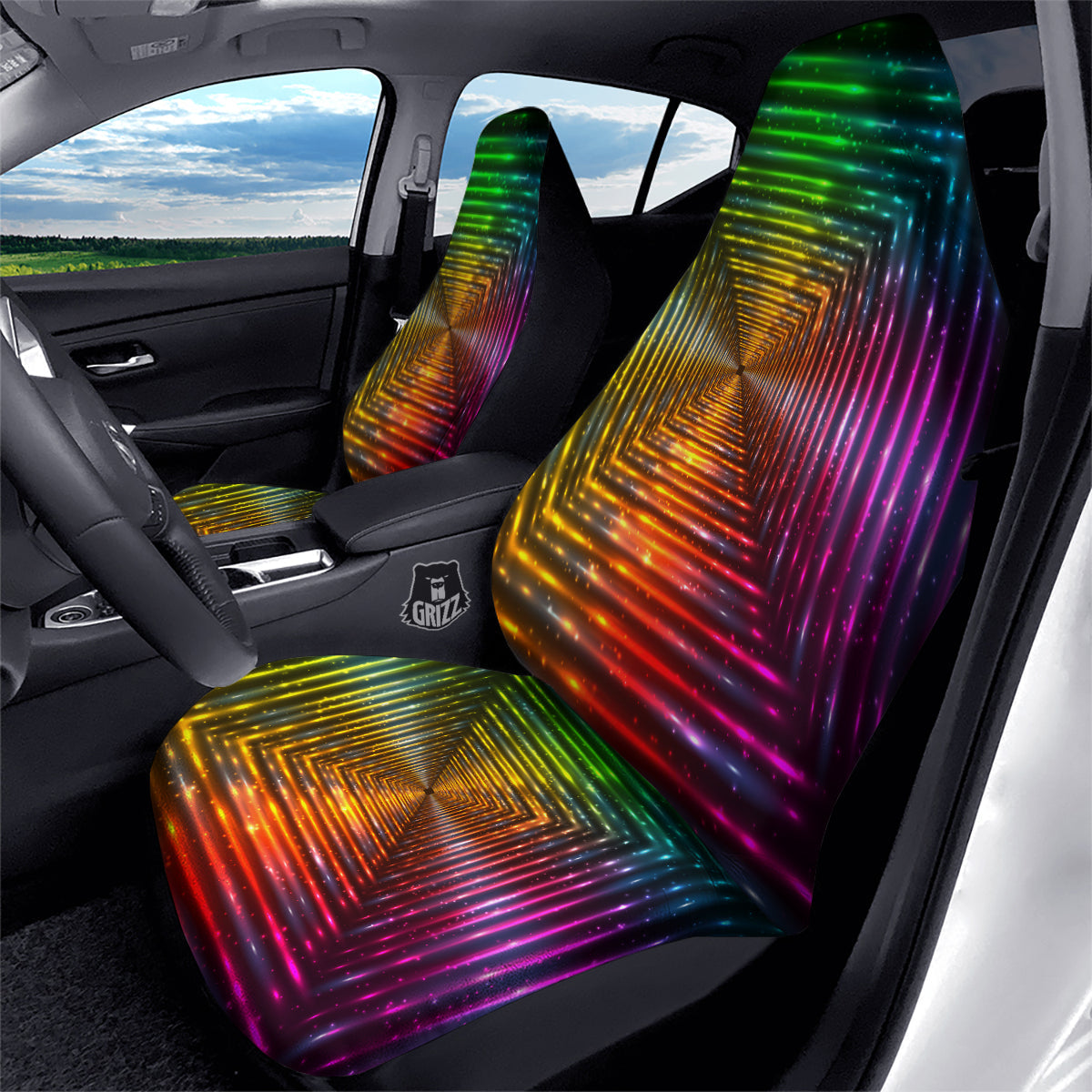 Shining Lights Rainbow Colors Neon Print Car Seat Covers-grizzshop