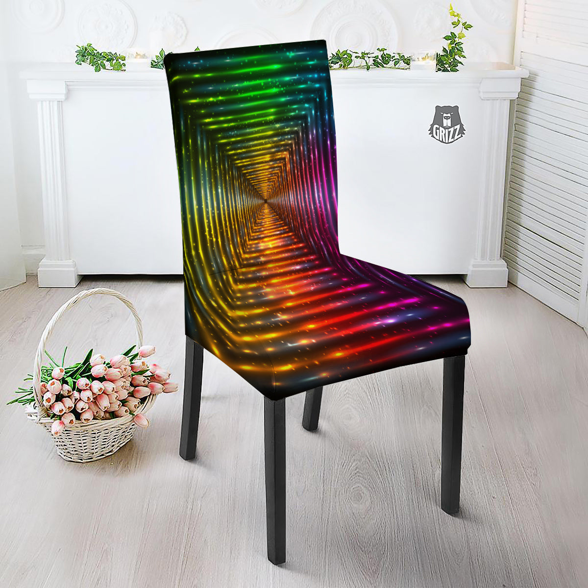 Shining Lights Rainbow Colors Neon Print Dining Chair Slipcover-grizzshop