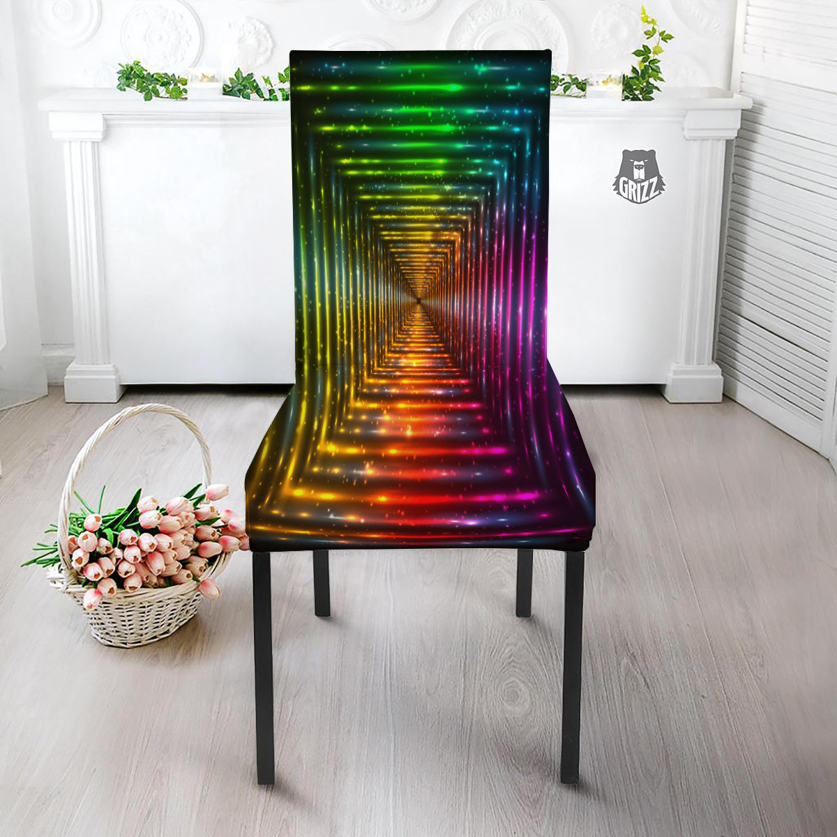 Shining Lights Rainbow Colors Neon Print Dining Chair Slipcover-grizzshop