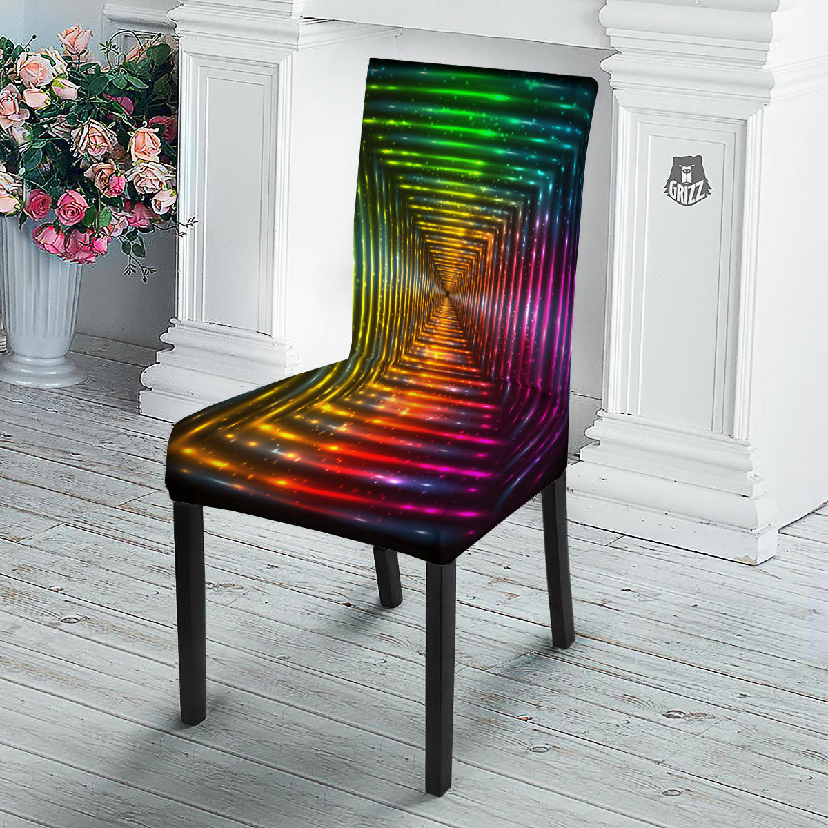 Shining Lights Rainbow Colors Neon Print Dining Chair Slipcover-grizzshop
