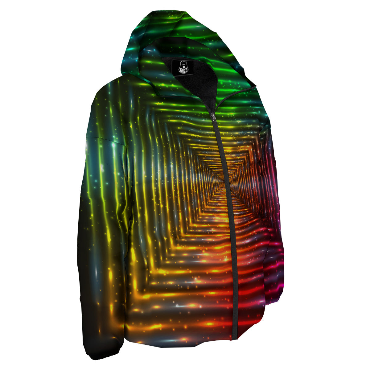 Shining Lights Rainbow Colors Neon Print Down Jacket-grizzshop