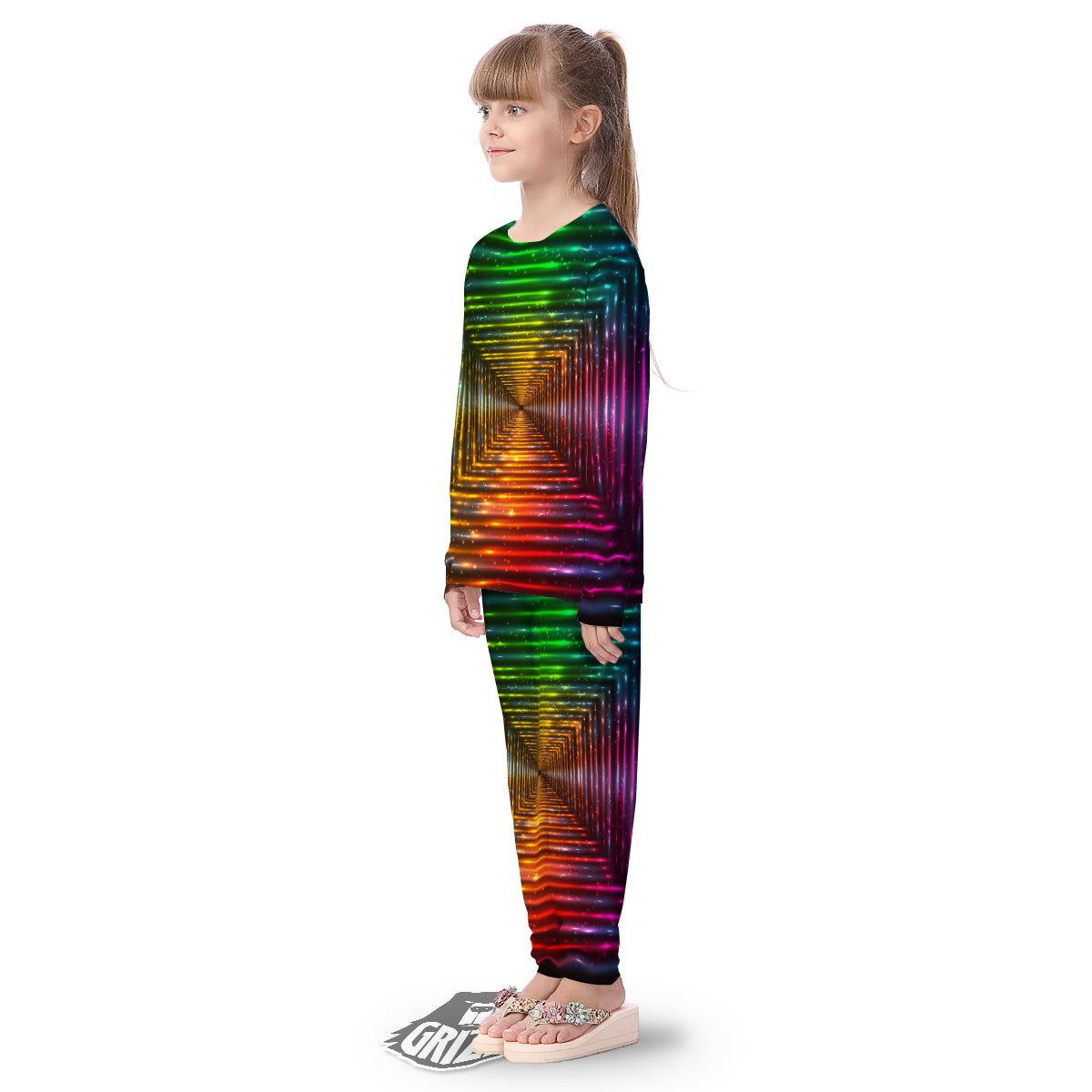 Shining Lights Rainbow Colors Neon Print Kid's Pajamas-grizzshop