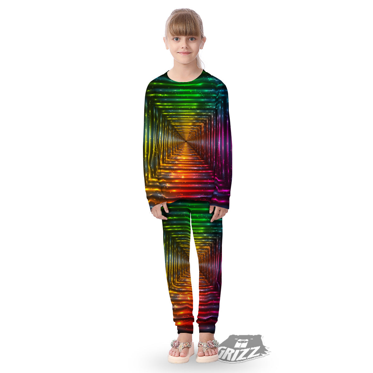 Shining Lights Rainbow Colors Neon Print Kid's Pajamas-grizzshop