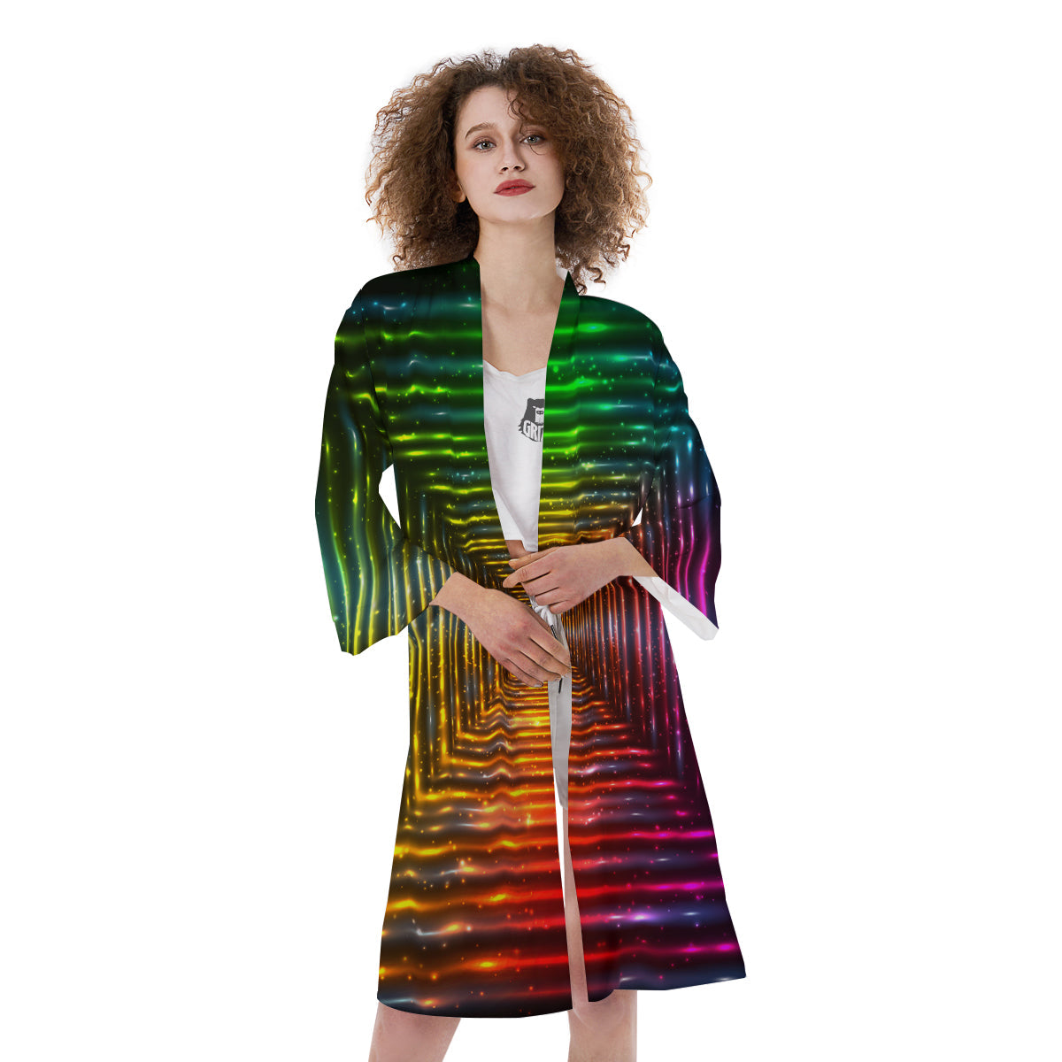 Shining Lights Rainbow Colors Neon Print Kimono-grizzshop