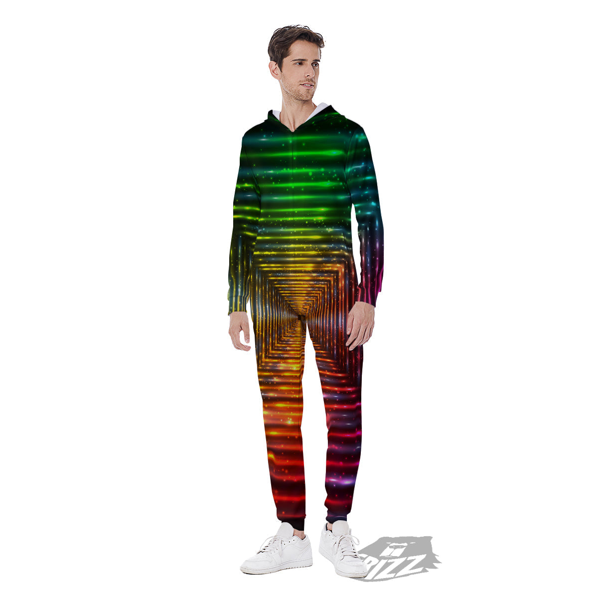 Shining Lights Rainbow Colors Neon Print Men's Jumpsuit-grizzshop