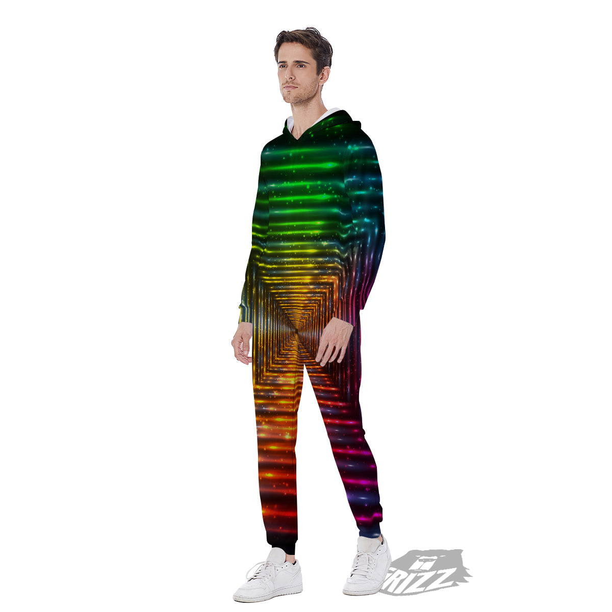 Shining Lights Rainbow Colors Neon Print Men's Jumpsuit-grizzshop