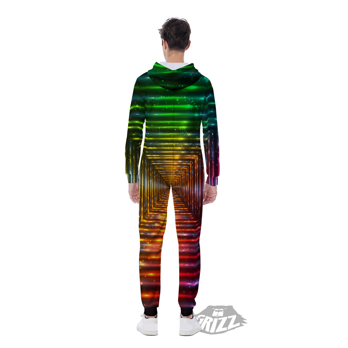 Shining Lights Rainbow Colors Neon Print Men's Jumpsuit-grizzshop