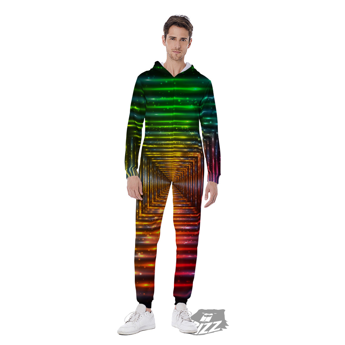 Shining Lights Rainbow Colors Neon Print Men's Jumpsuit-grizzshop