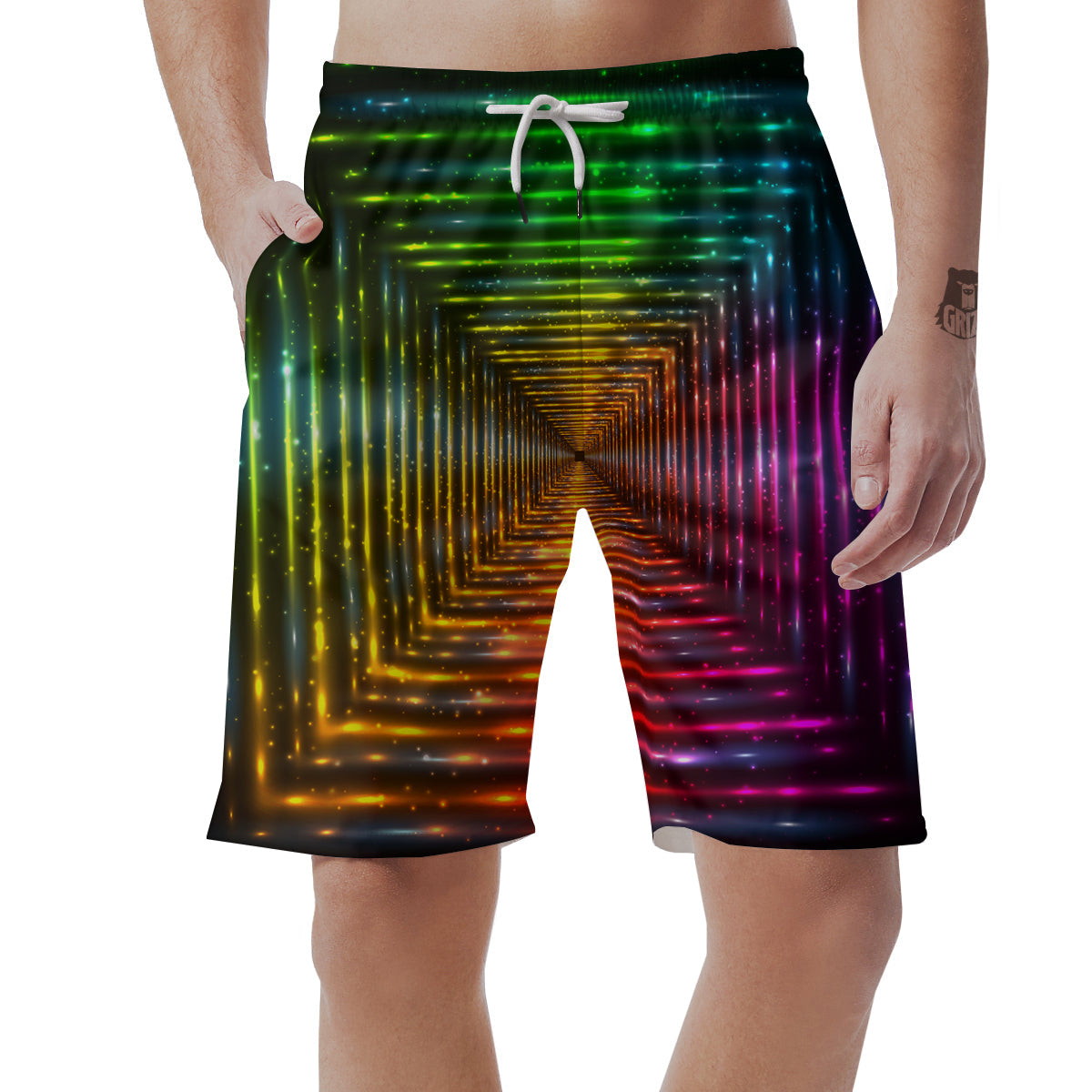 Shining Lights Rainbow Colors Neon Print Men's Shorts-grizzshop