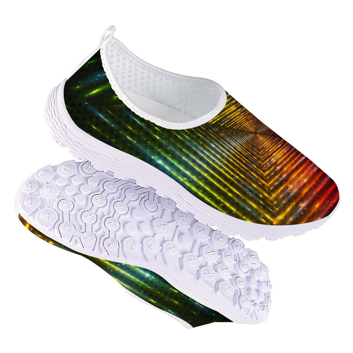Shining Lights Rainbow Colors Neon Print Nurse Shoes-grizzshop