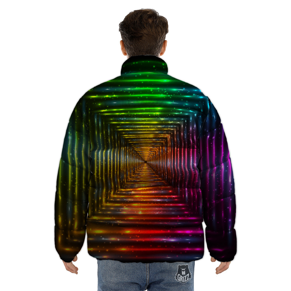 Shining Lights Rainbow Colors Neon Print Puffer Jacket-grizzshop