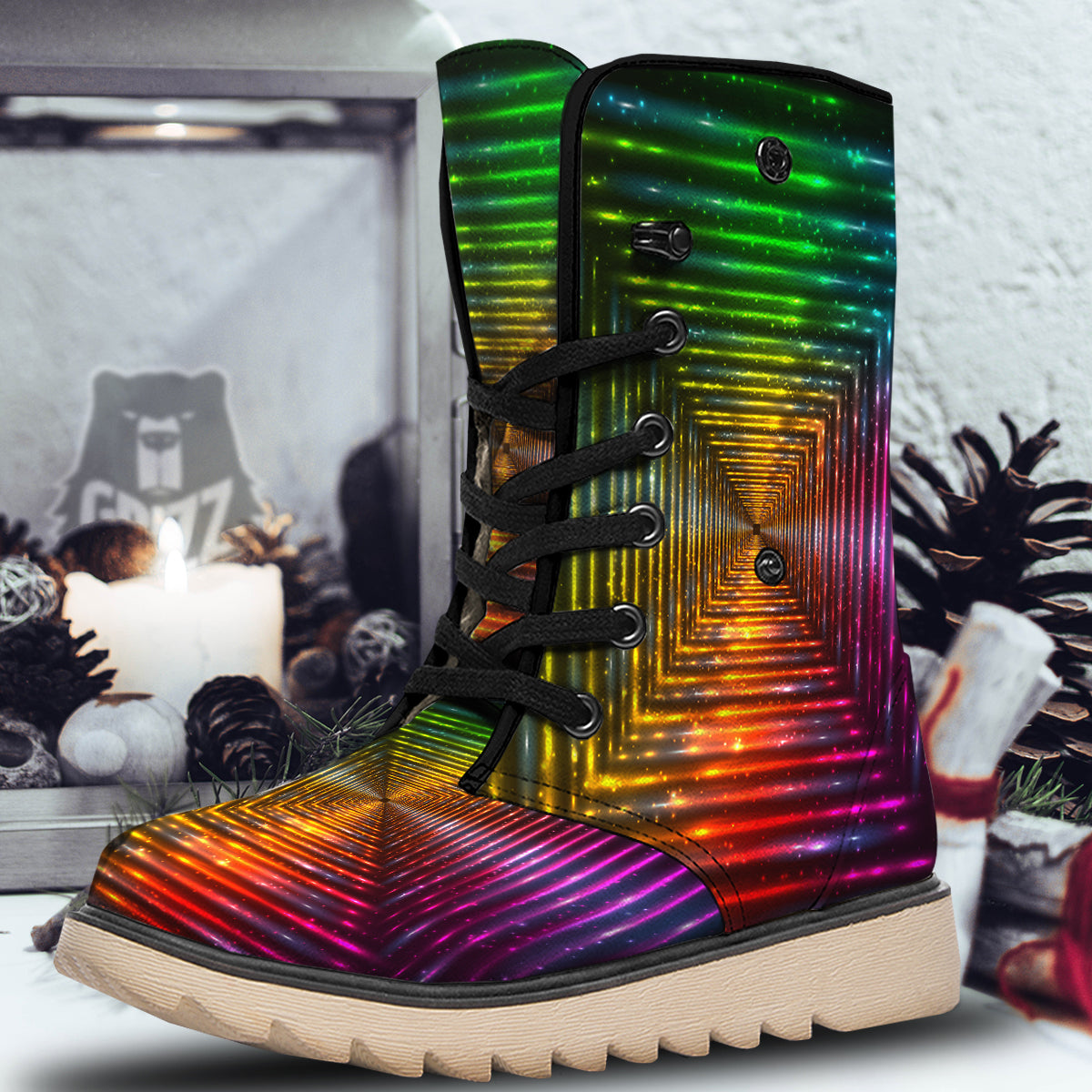 Shining Lights Rainbow Colors Neon Print Snow Boots-grizzshop