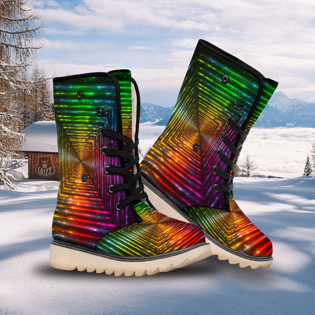 Shining Lights Rainbow Colors Neon Print Snow Boots-grizzshop
