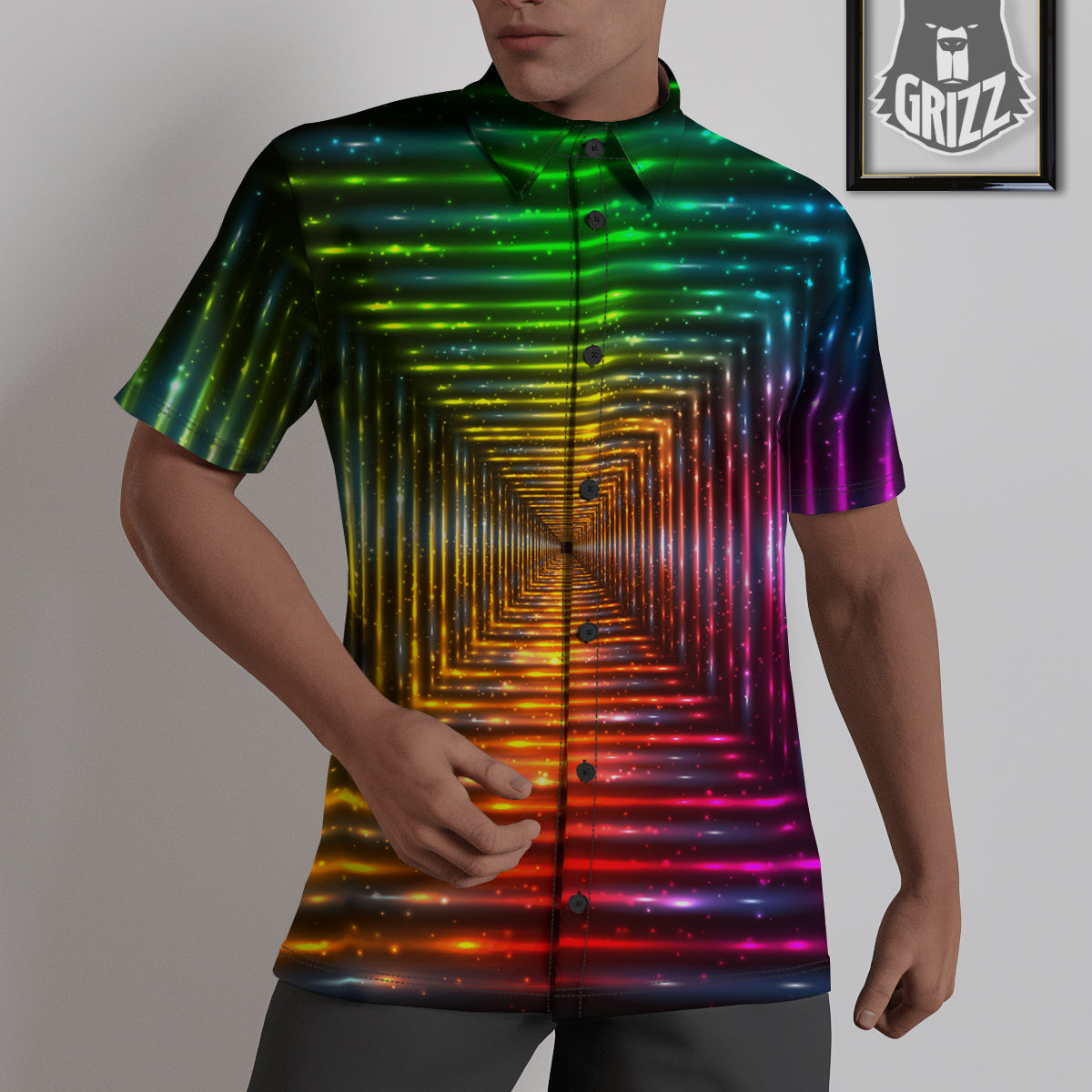 Shining Lights Rainbow Colors Neon Print Untucked Shirts-grizzshop