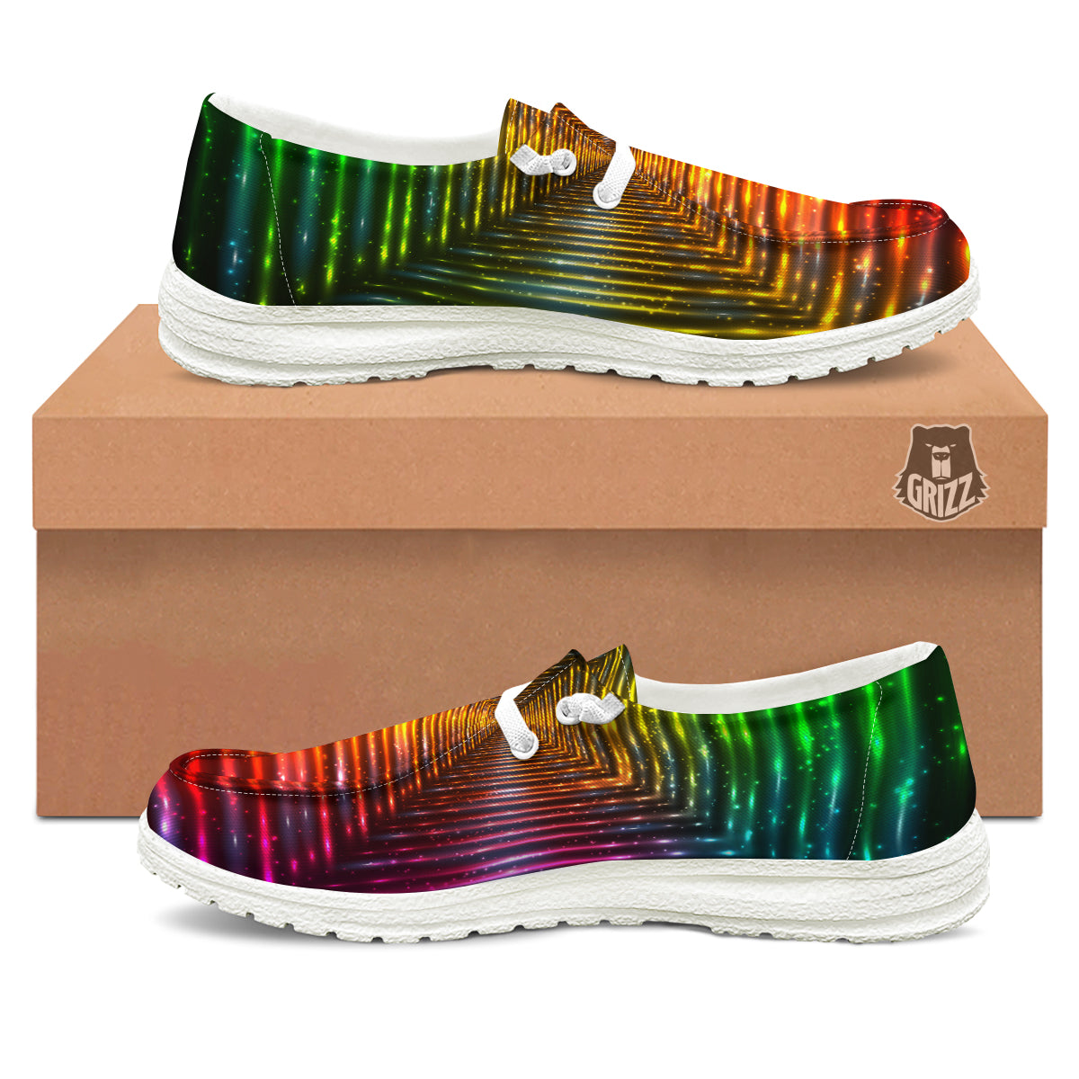 Shining Lights Rainbow Colors Neon Print White Loafers-grizzshop