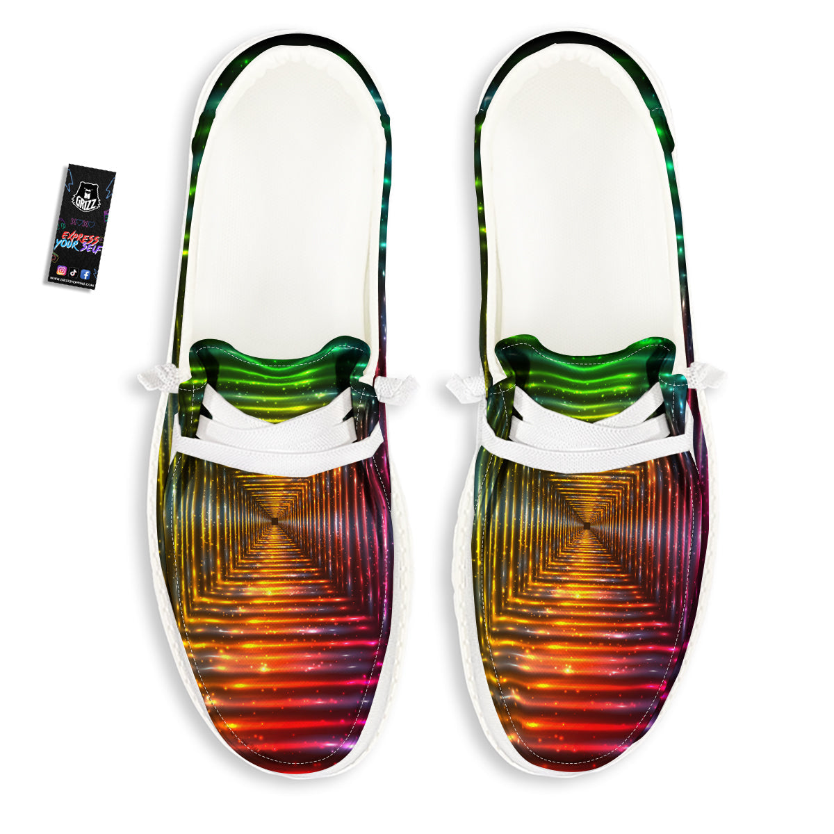 Shining Lights Rainbow Colors Neon Print White Loafers-grizzshop
