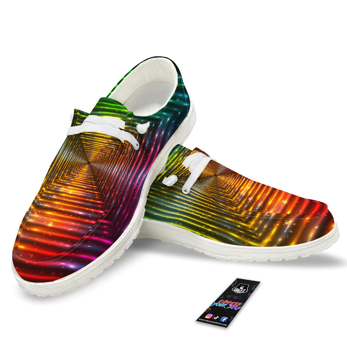 Shining Lights Rainbow Colors Neon Print White Loafers-grizzshop