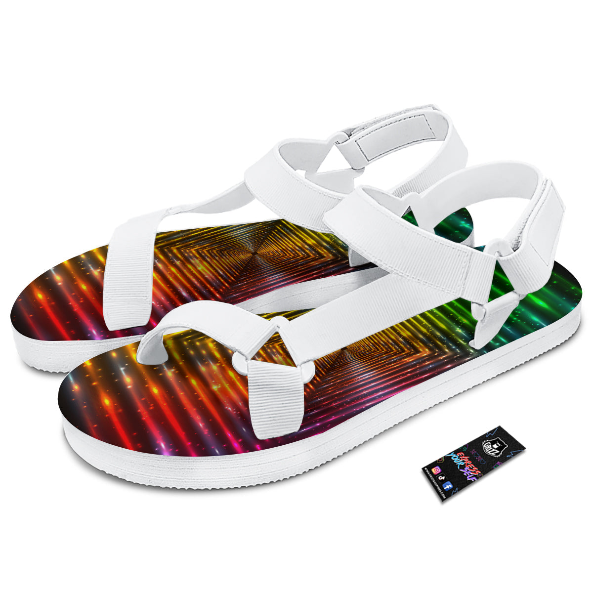 Shining Lights Rainbow Colors Neon Print White Open Toe Sandals-grizzshop