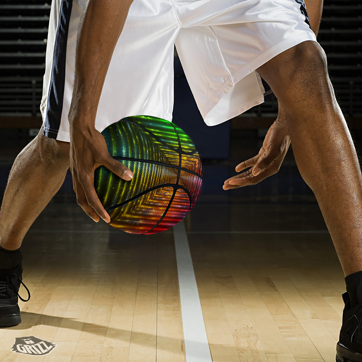Shining Lights Rainbow Colors Neon Print Basketball