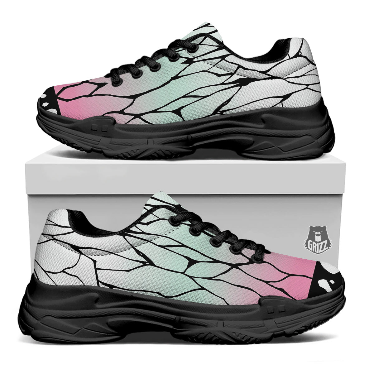 Shinobu Print Pattern Black Chunky Shoes-grizzshop